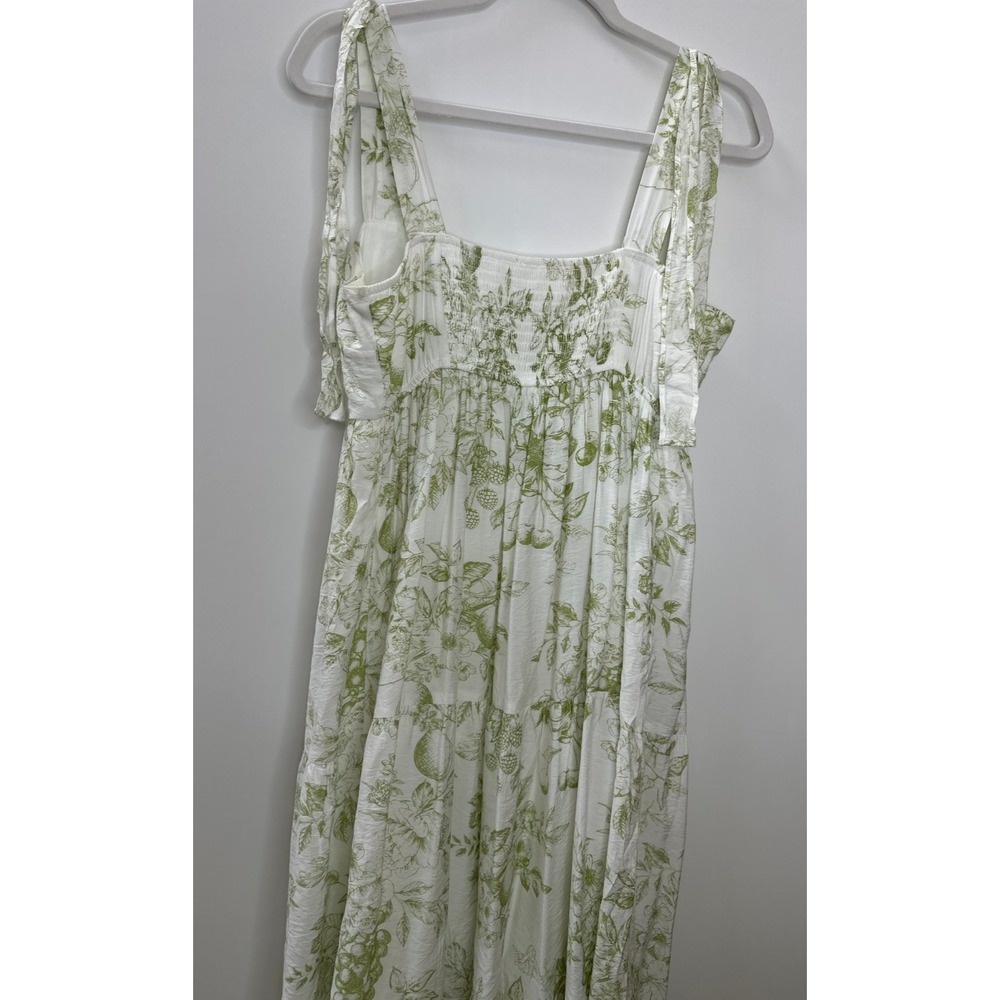 by the River Fruit Blossom Tiered Midi Dress Green Toile Floral Crinkle Large - Picture 13 of 16